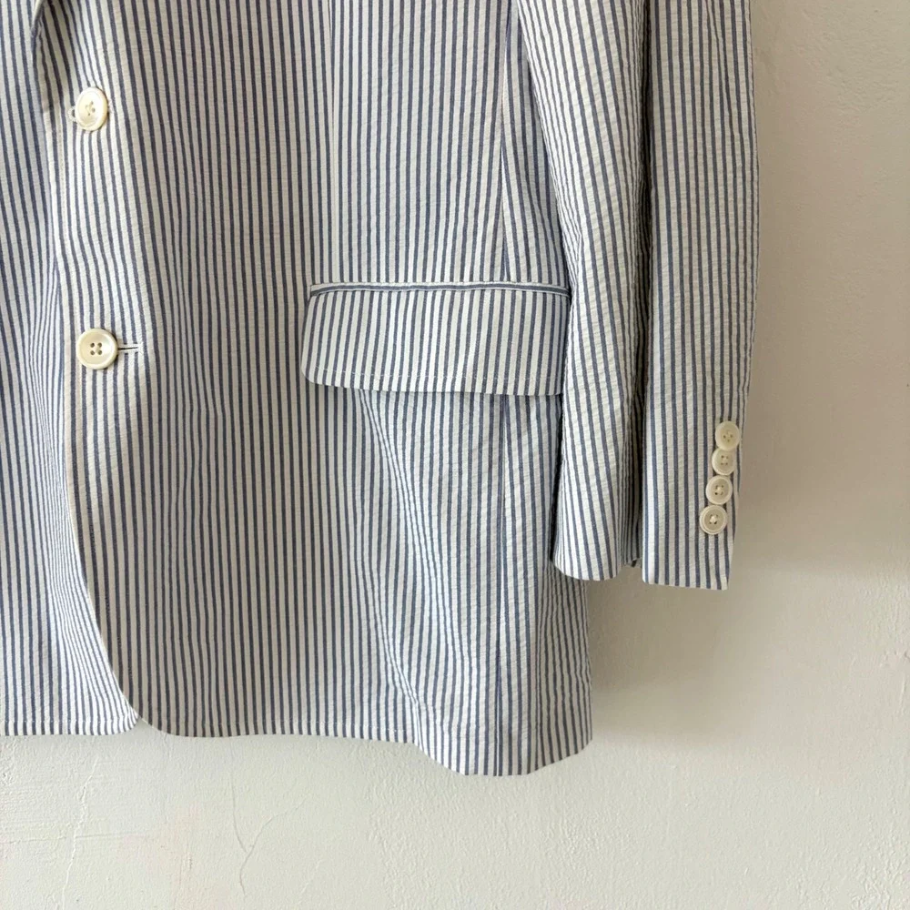 Brooks Brothers Sport Coat Mens 43R Blue White Seersucker Madison 1818 Blazer